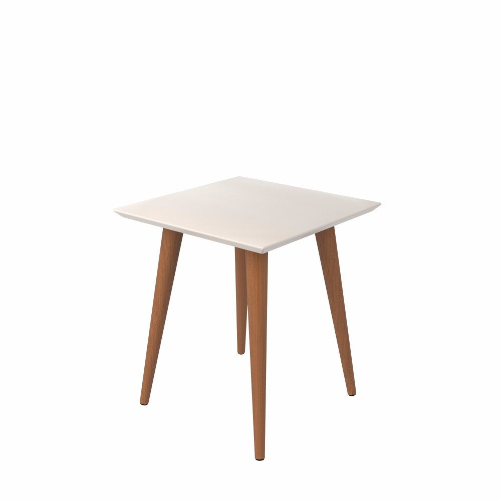 Utopia 19.68" High Square End Table With Splayed Wooden Legs in Off White