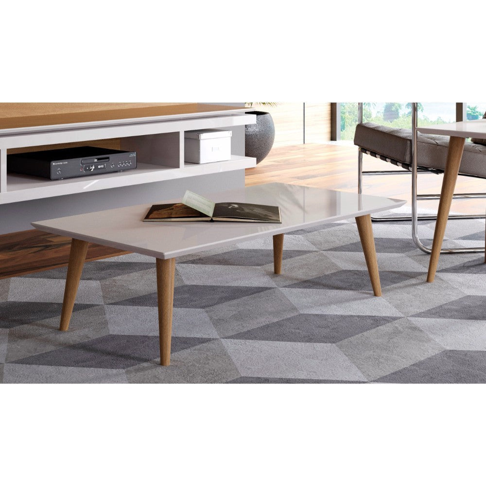 Utopia 11.81" High  Rectangle Coffee Table with Splayed Legs in Off White