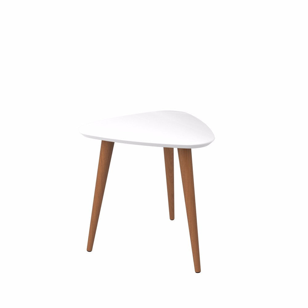 Utopia 19.68" High Triangle End Table With Splayed Wooden Legs in White Gloss