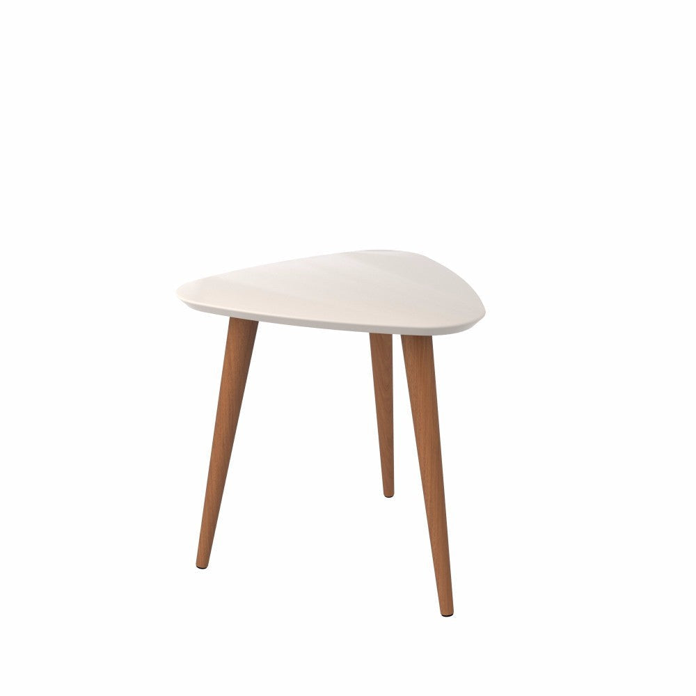 Utopia 19.68" High Triangle End Table With Splayed Wooden Legs in Off White