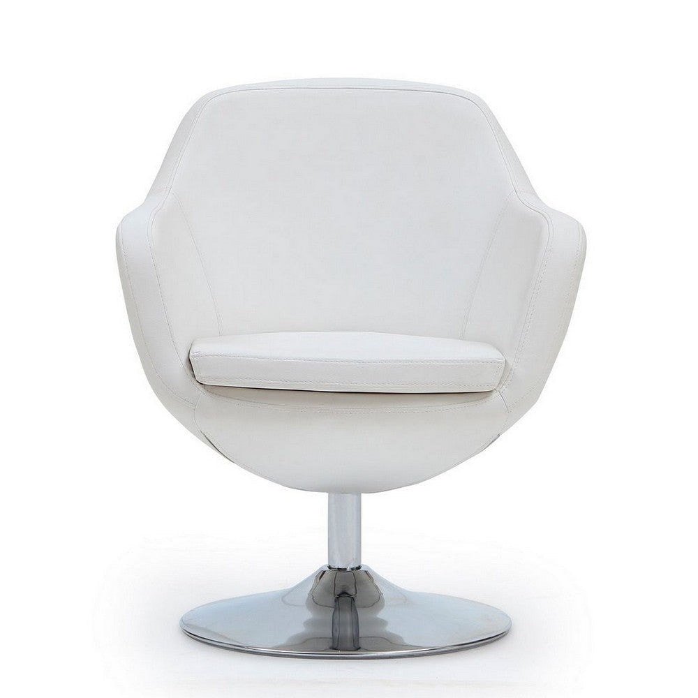 Caisson White and Polished Chrome Faux Leather Swivel Accent Chair