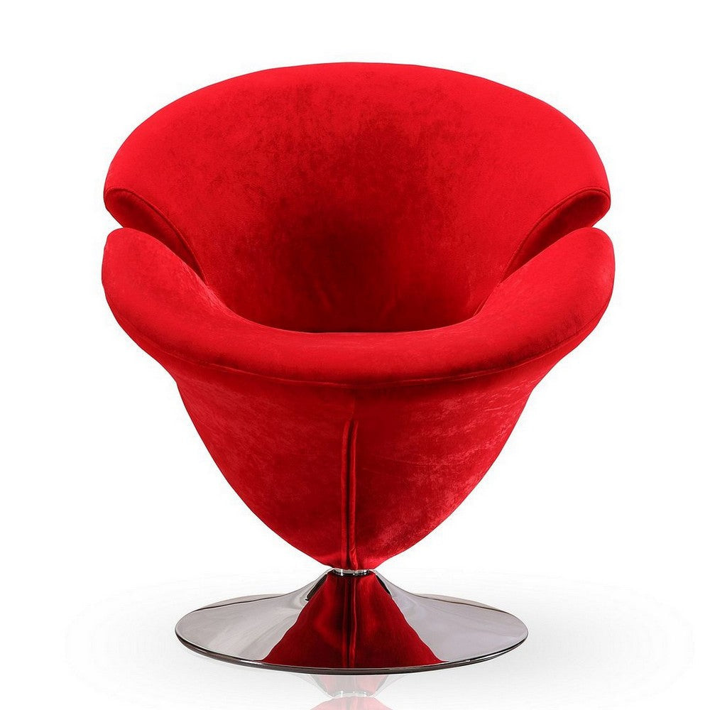 Tulip Red and Polished Chrome Velvet Swivel Accent Chair MHC-AC029-RD
