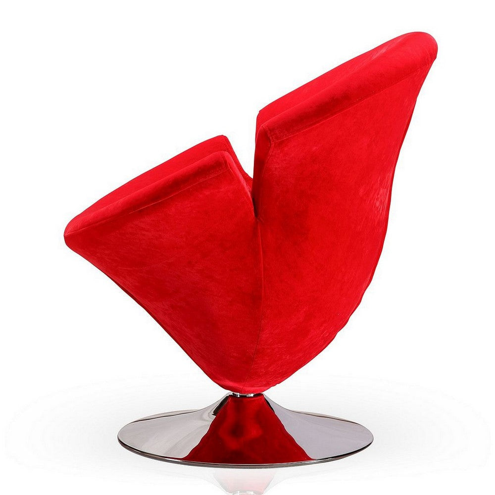 Tulip Red and Polished Chrome Velvet Swivel Accent Chair MHC-AC029-RD