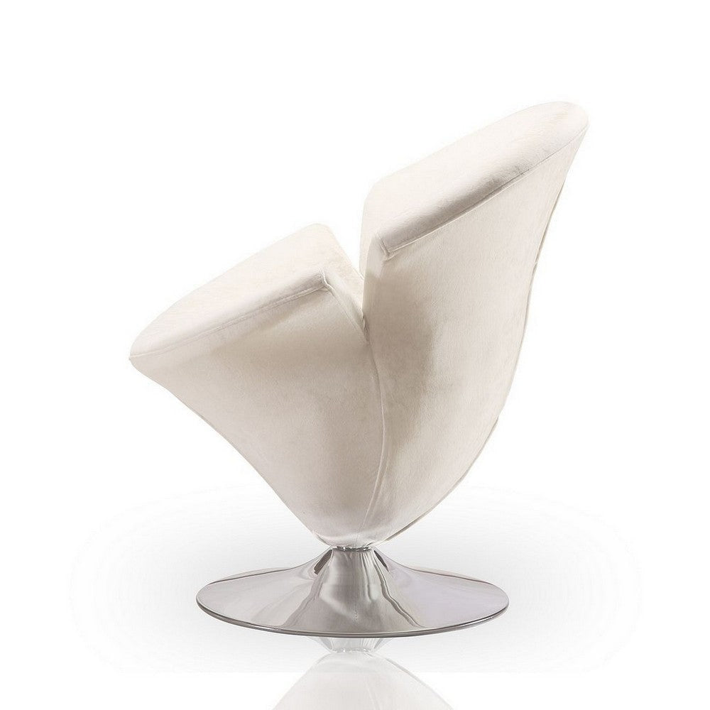 Tulip White and Polished Chrome Velvet Swivel Accent Chair MHC-AC029-WH