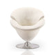 Tulip White and Polished Chrome Velvet Swivel Accent Chair