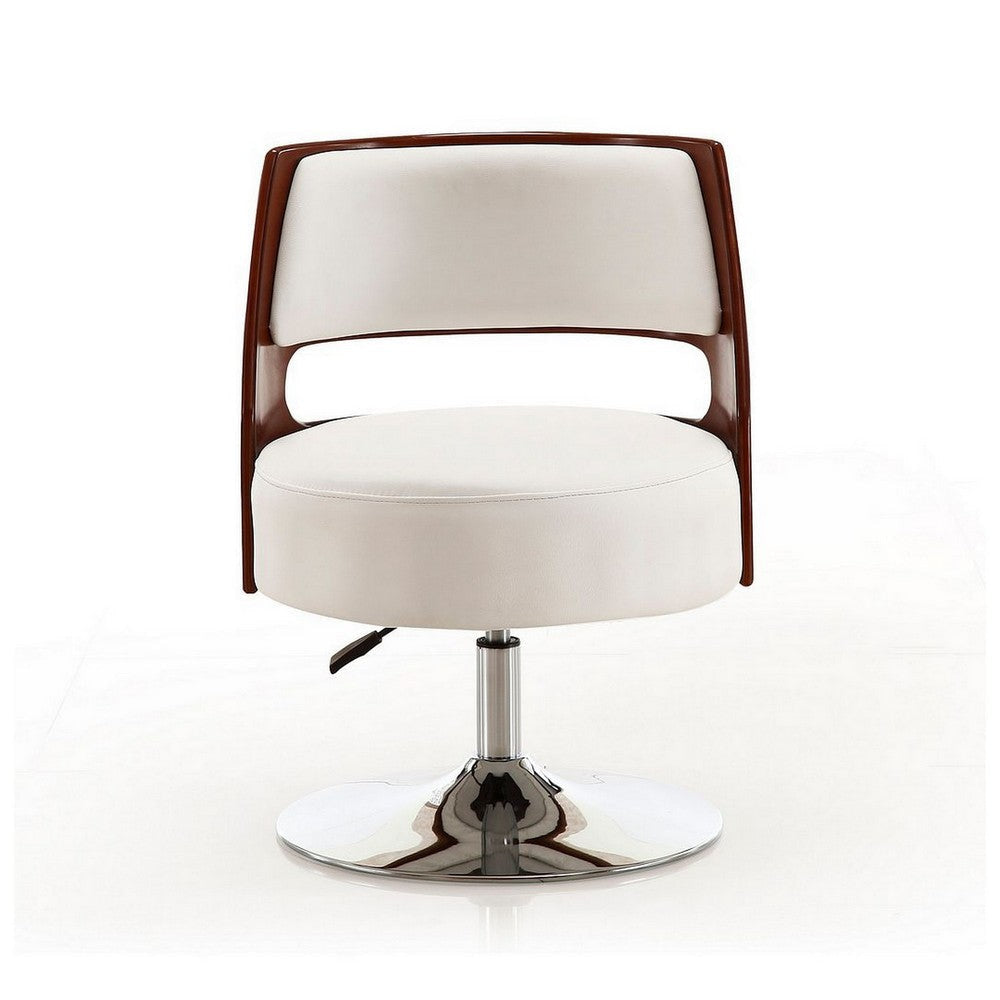 Salon White and Polished Chrome Faux Leather Adjustable Height Swivel Accent Chair MHC-AC034-WH