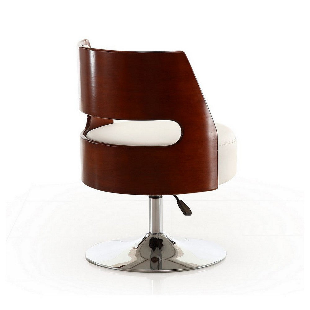 Salon White and Polished Chrome Faux Leather Adjustable Height Swivel Accent Chair MHC-AC034-WH