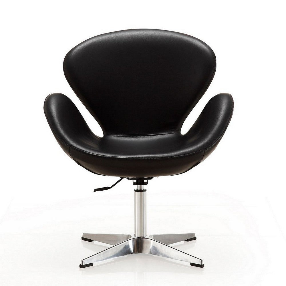 Raspberry Black and Polished Chrome Faux Leather Adjustable Swivel Chair MHC-AC038-BK