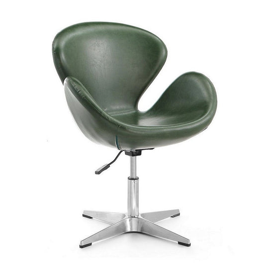 Raspberry Forest Green and Polished Chrome Faux Leather Adjustable Swivel Chair