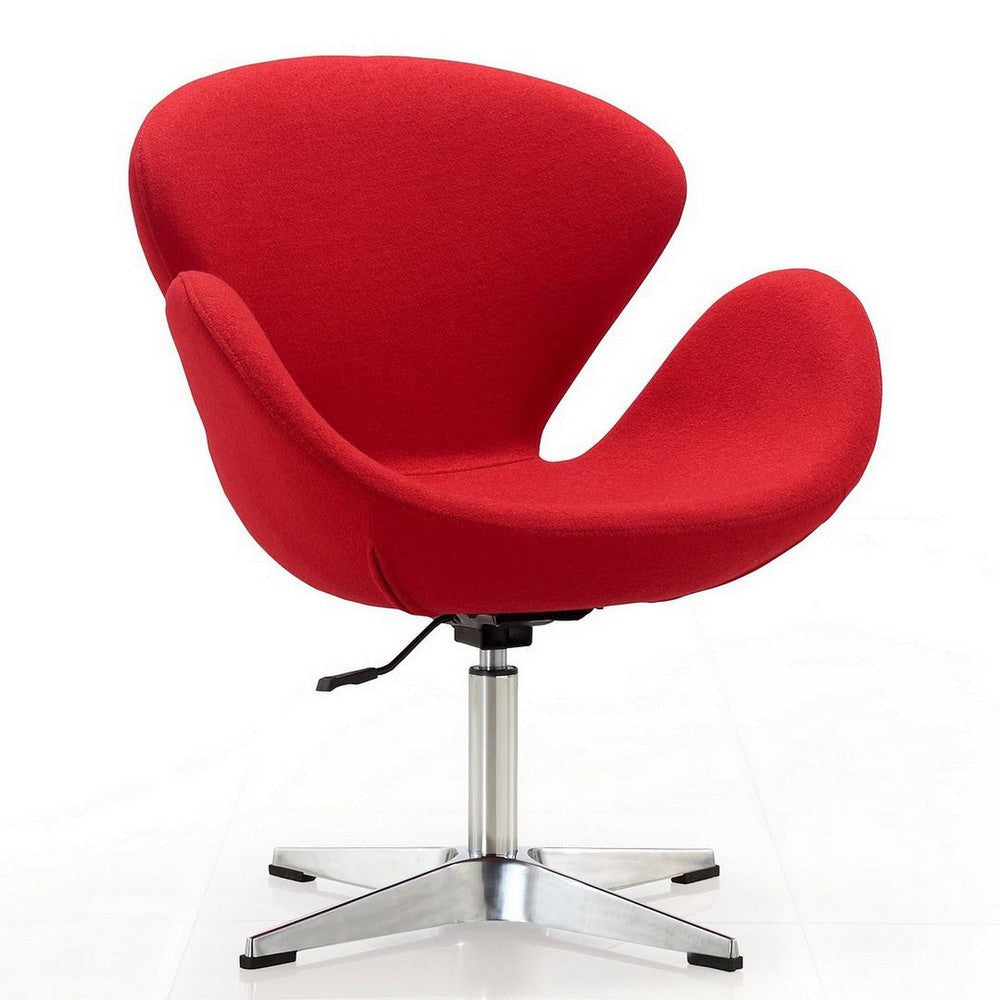 Raspberry Red and Polished Chrome Wool Blend Adjustable Swivel Chair