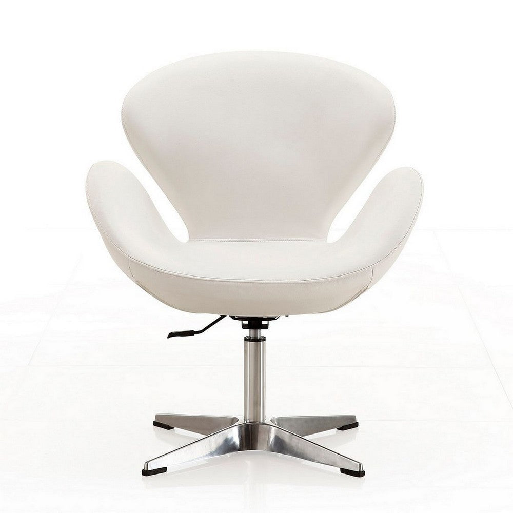 Raspberry White and Polished Chrome Faux Leather Adjustable Swivel Chair MHC-AC038-WH