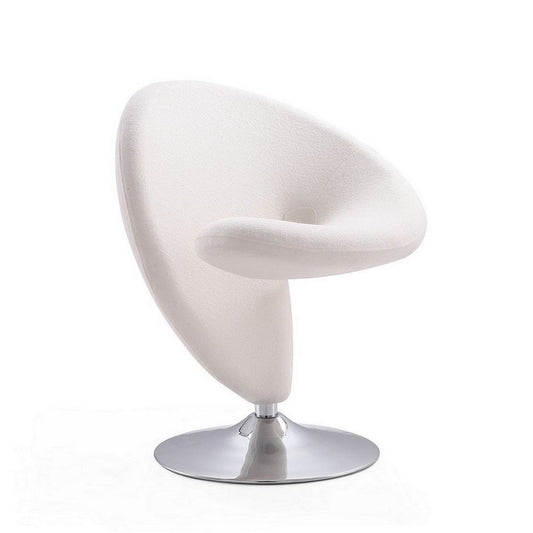 Curl Cream and Polished Chrome Wool Blend Swivel Accent Chair