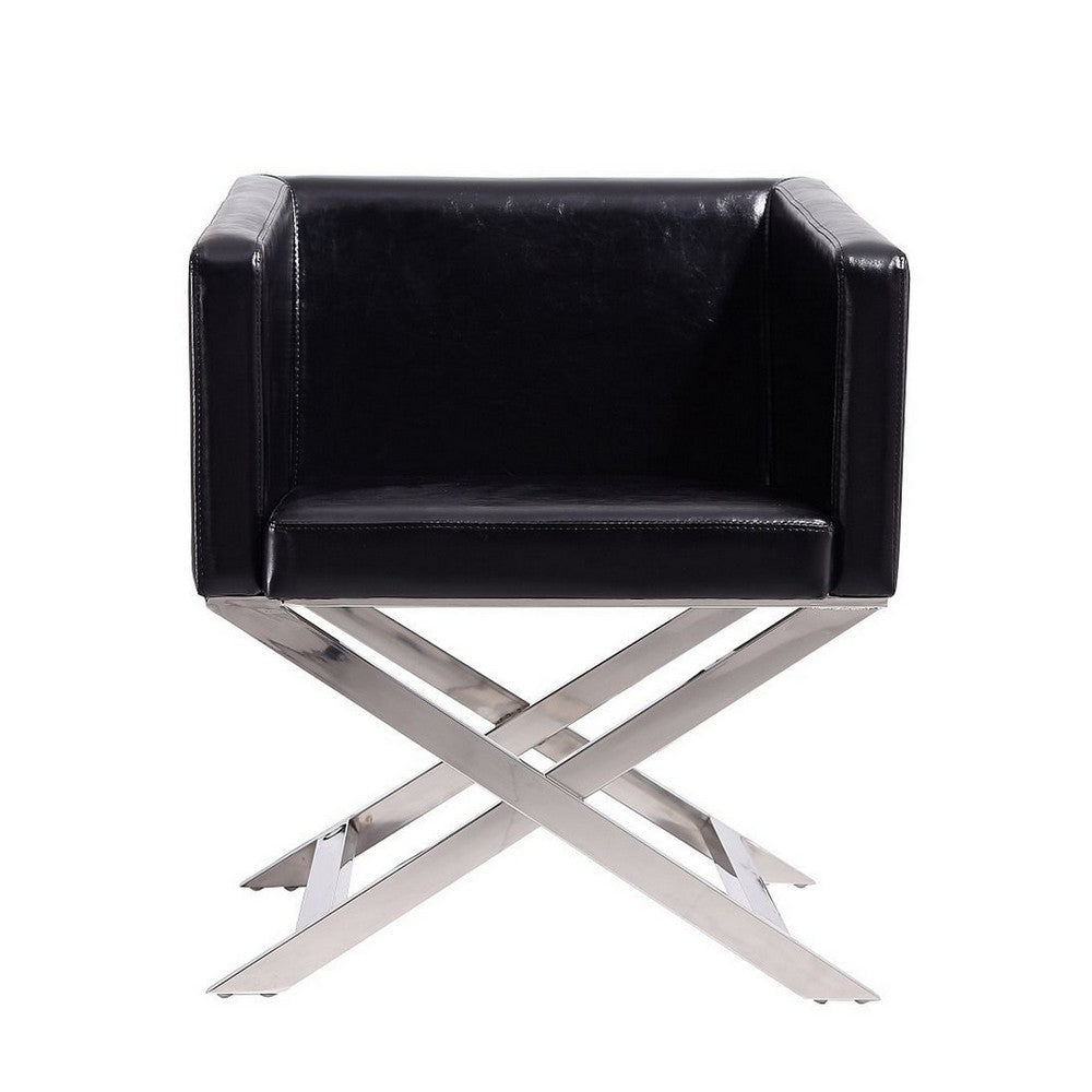 Hollywood Black and Polished Chrome Faux Leather Lounge Accent Chair MHC-AC050-BK