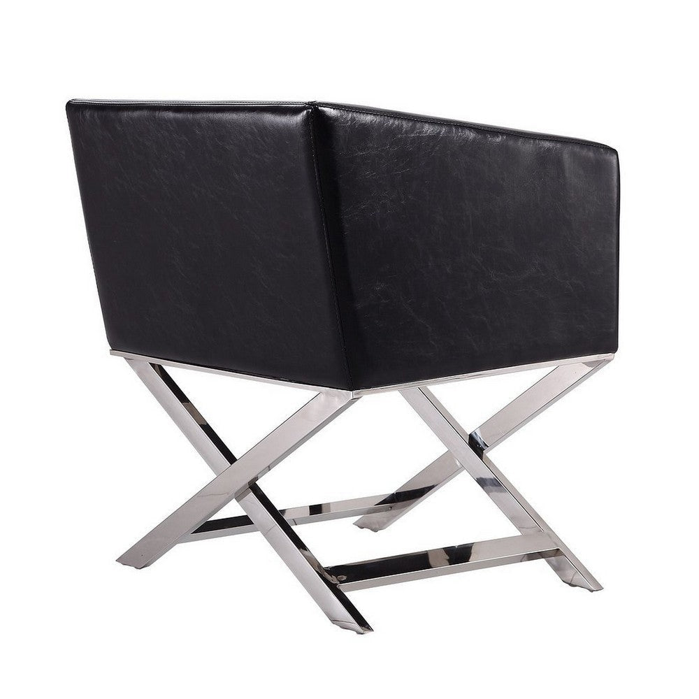 Hollywood Black and Polished Chrome Faux Leather Lounge Accent Chair MHC-AC050-BK