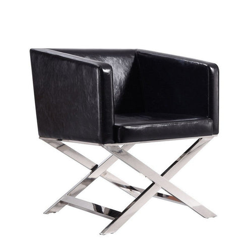 Hollywood Black and Polished Chrome Faux Leather Lounge Accent Chair