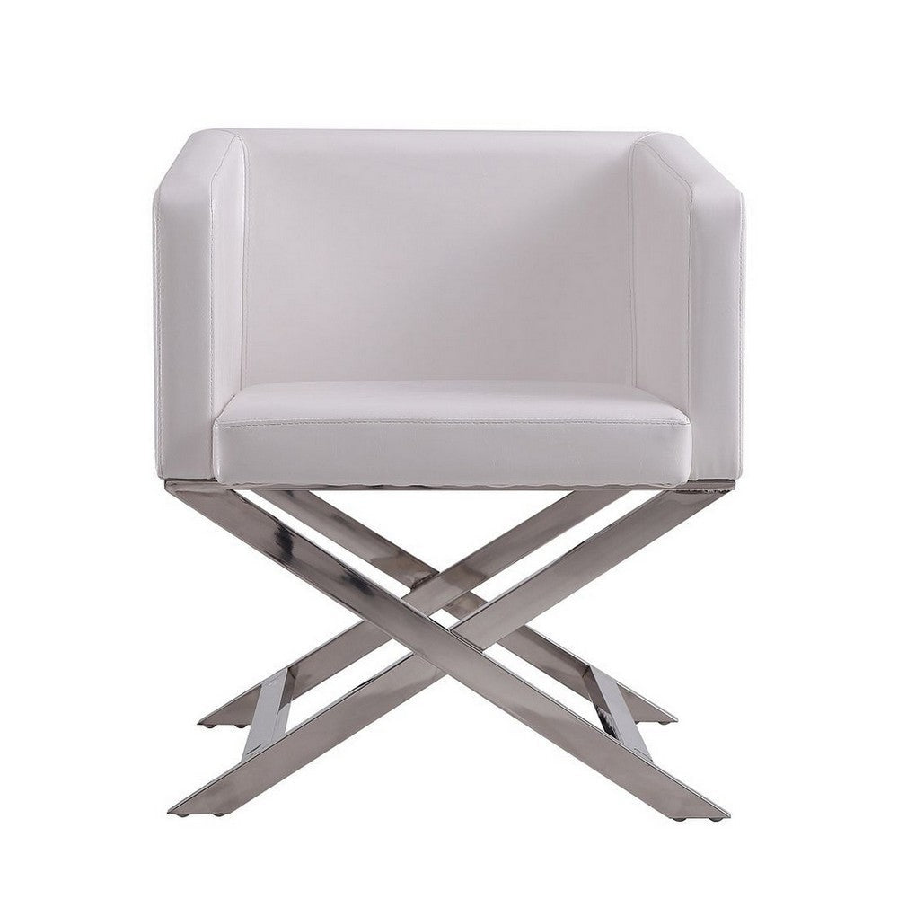 Hollywood White and Polished Chrome Faux Leather Lounge Accent Chair MHC-AC050-WH