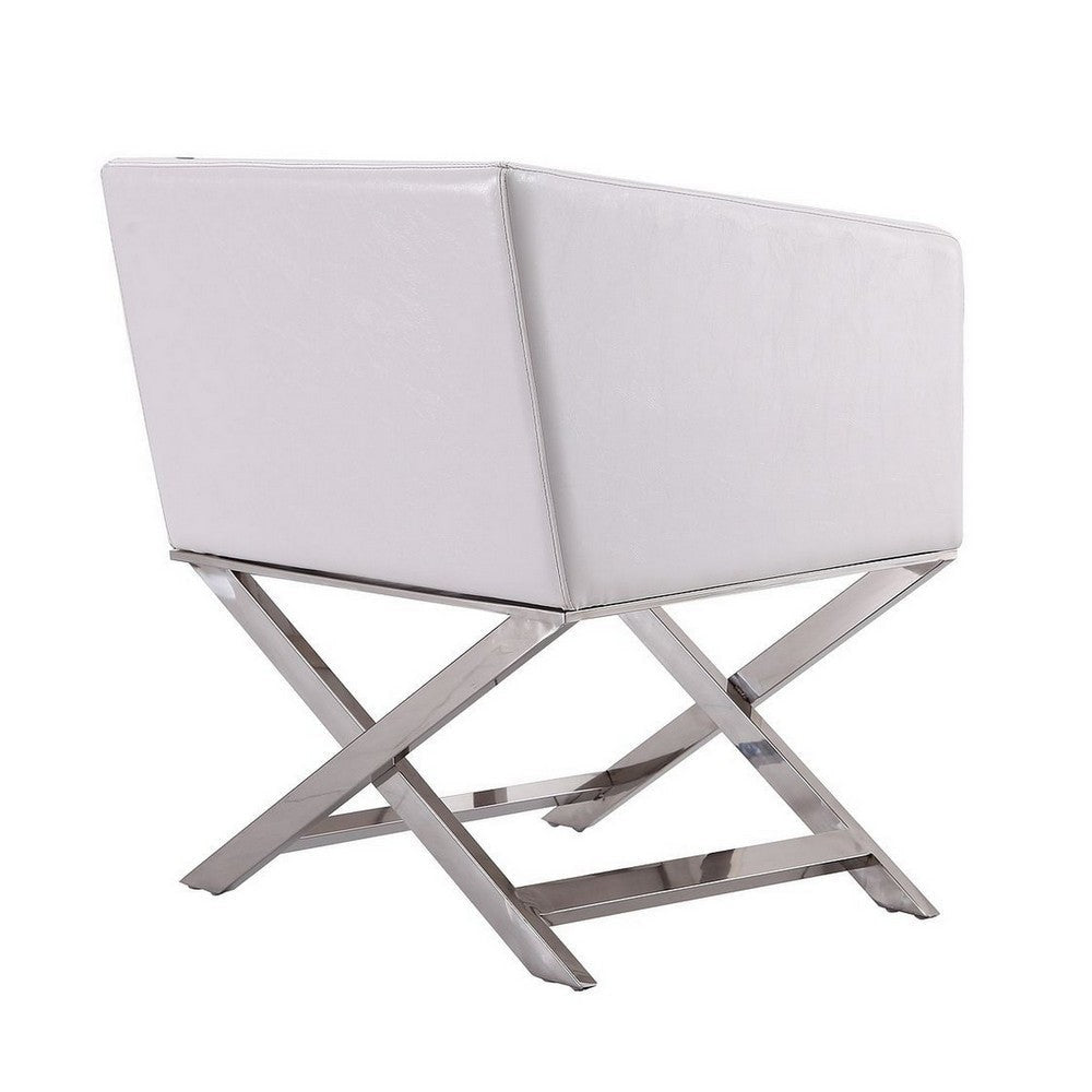 Hollywood White and Polished Chrome Faux Leather Lounge Accent Chair MHC-AC050-WH