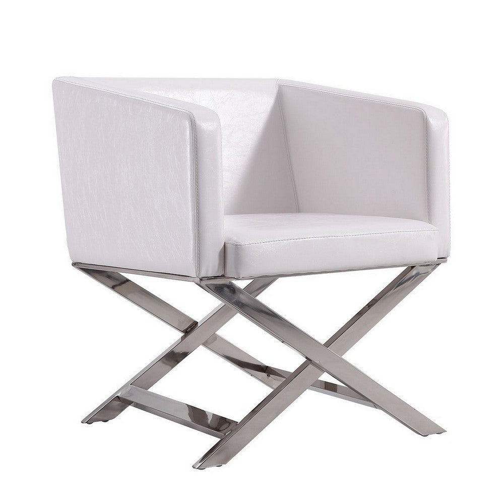 Hollywood White and Polished Chrome Faux Leather Lounge Accent Chair