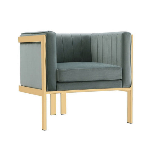 Paramount Warm Grey and Polished Brass Velvet Accent Armchair