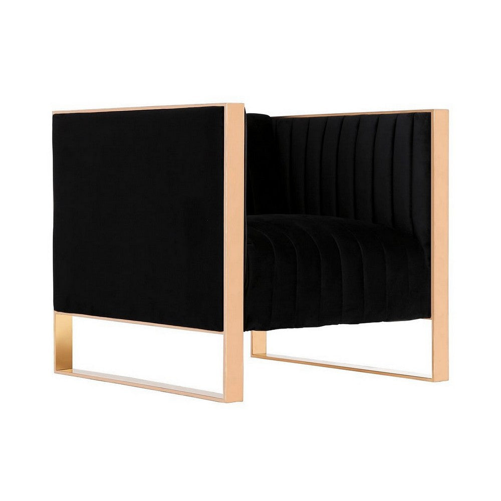 Trillium Black and Rose Gold Velvet Accent Chair
