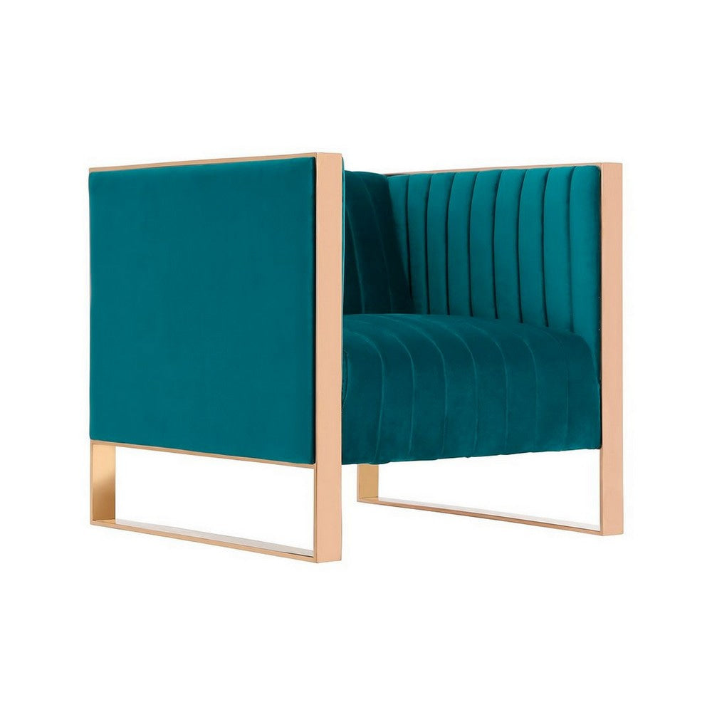 Trillium Teal and Rose Gold Velvet Accent Chair