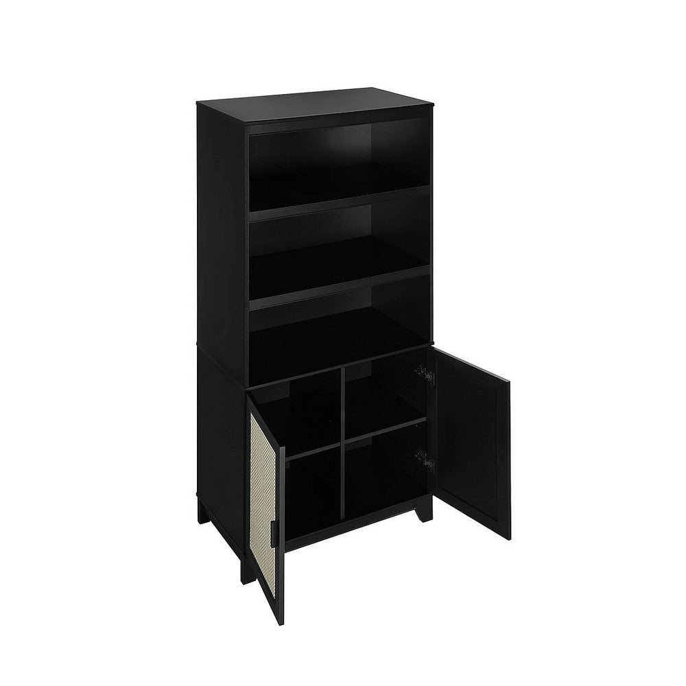 Sheridan Modern Cane Bookcase with Adjustable Shelves in Black MHC-BC-6GLF-BK