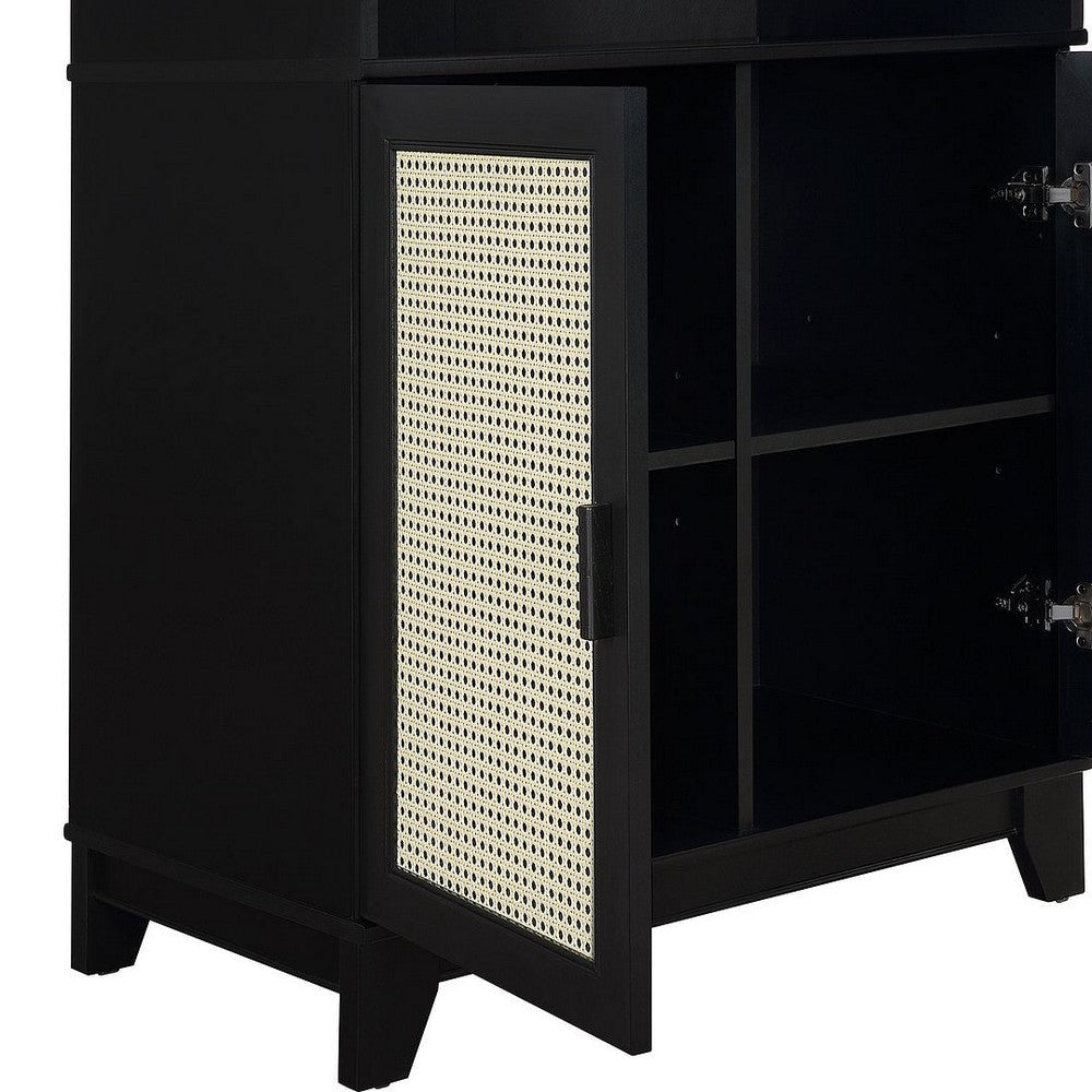 Sheridan Modern Cane Bookcase with Adjustable Shelves in Black MHC-BC-6GLF-BK