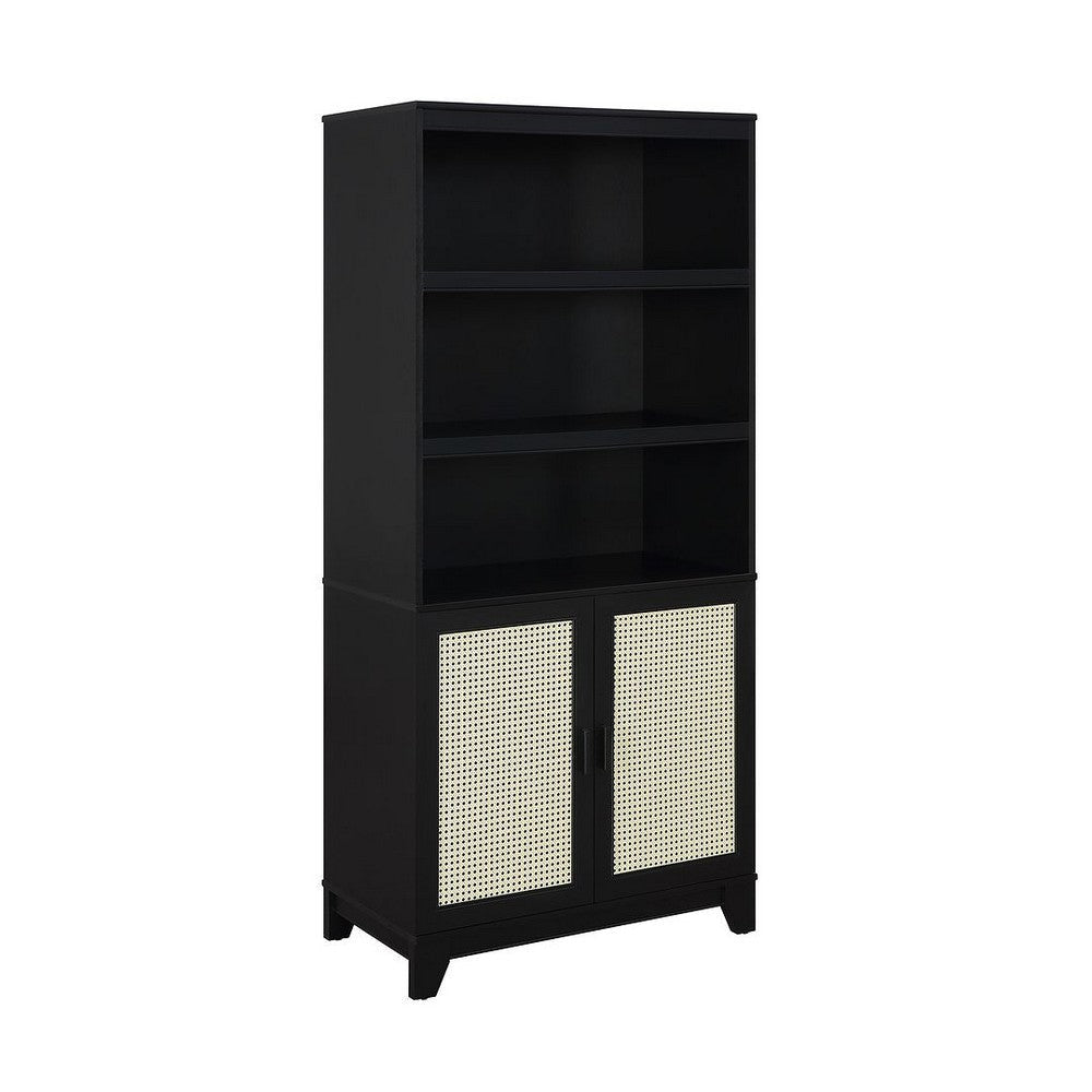 Sheridan Modern Cane Bookcase with Adjustable Shelves in Black MHC-BC-6GLF-BK