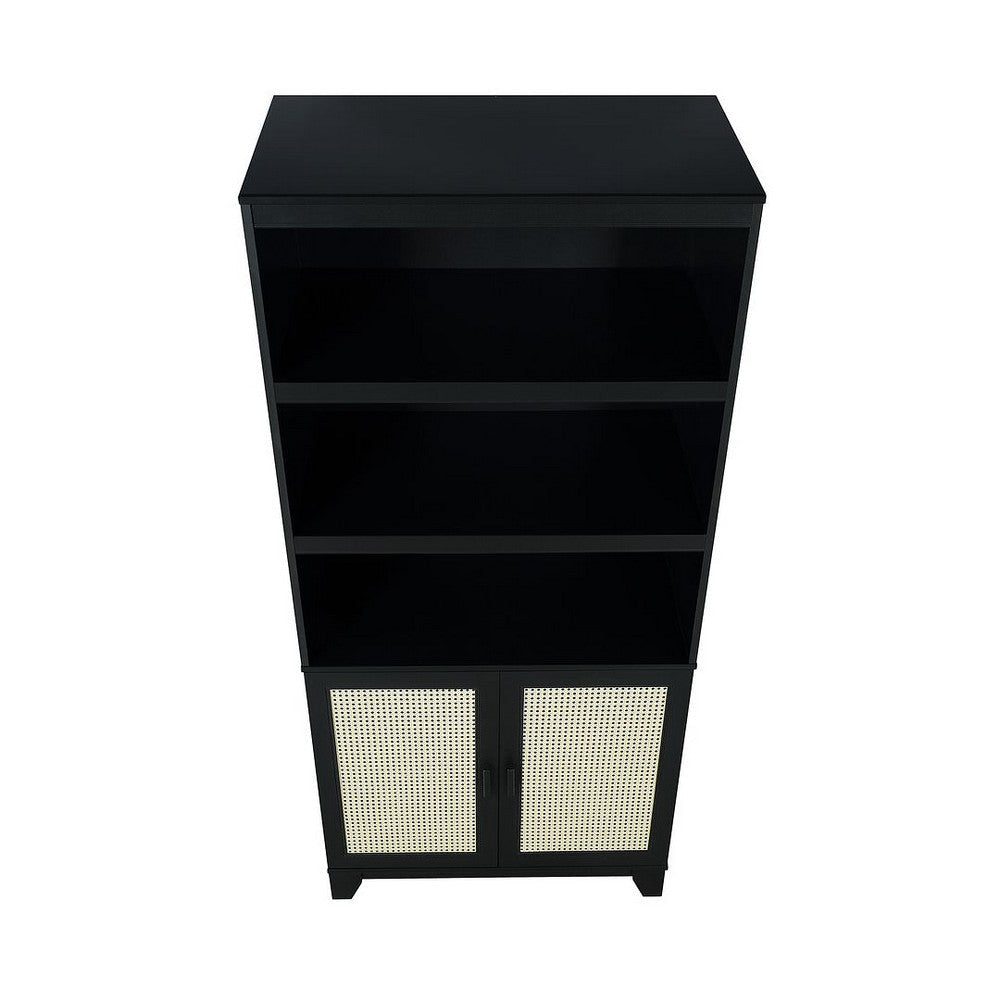 Sheridan Modern Cane Bookcase with Adjustable Shelves in Black MHC-BC-6GLF-BK