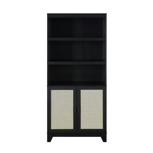 Sheridan Modern Cane Bookcase with Adjustable Shelves in Black