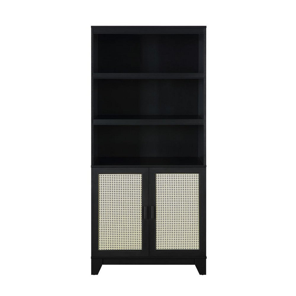 Sheridan Modern Cane Bookcase with Adjustable Shelves in Black