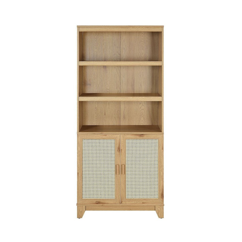 Sheridan Modern Cane Bookcase with Adjustable Shelves in Nature