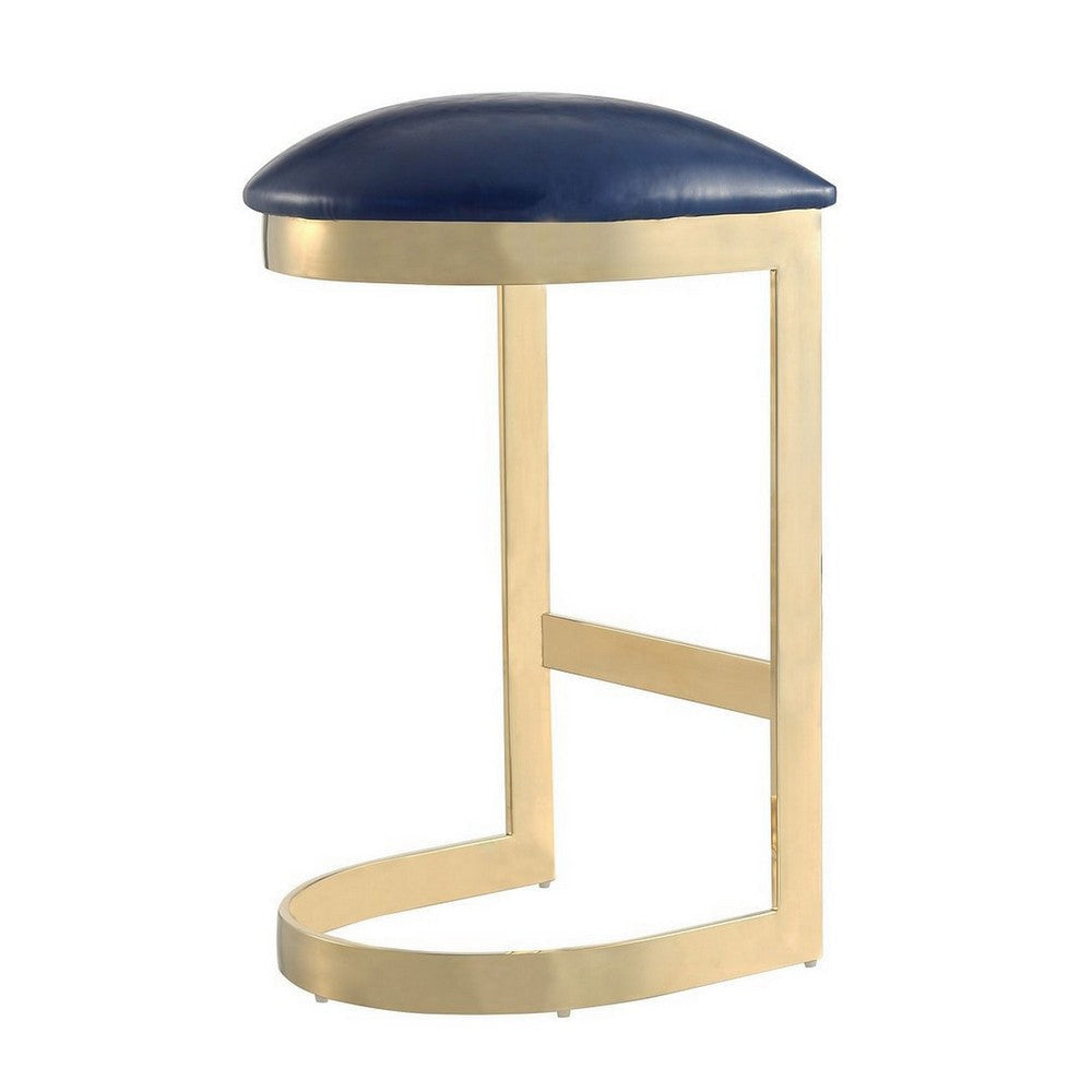 Aura 28.54 in. Blue and Polished Brass Stainless Steel Bar Stool MHC-BS006-BL