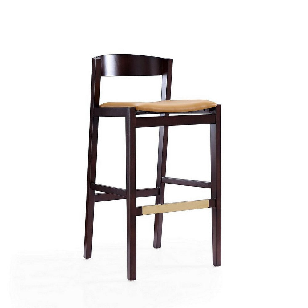 Klismos 40.75 in. Camel and Dark Walnut Beech Wood Barstool