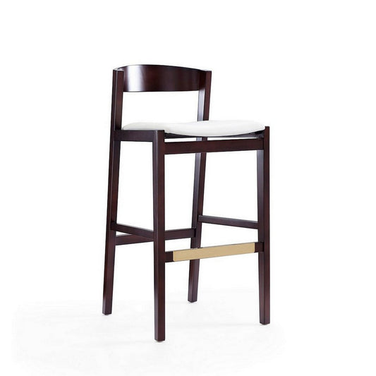 Klismos 40.75 in. Ivory and Dark Walnut Beech Wood Barstool