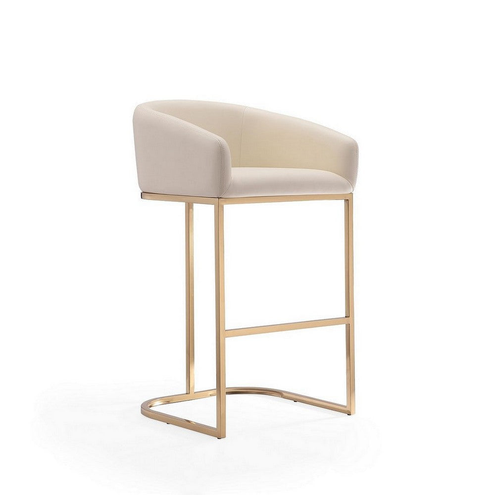 Louvre 40 in. Cream and Titanium Gold Stainless Steel Barstool