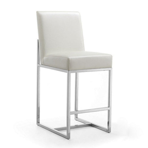 Element 37.2 in. Pearl White and Polished Chrome Stainless Steel Counter Height Bar Stool