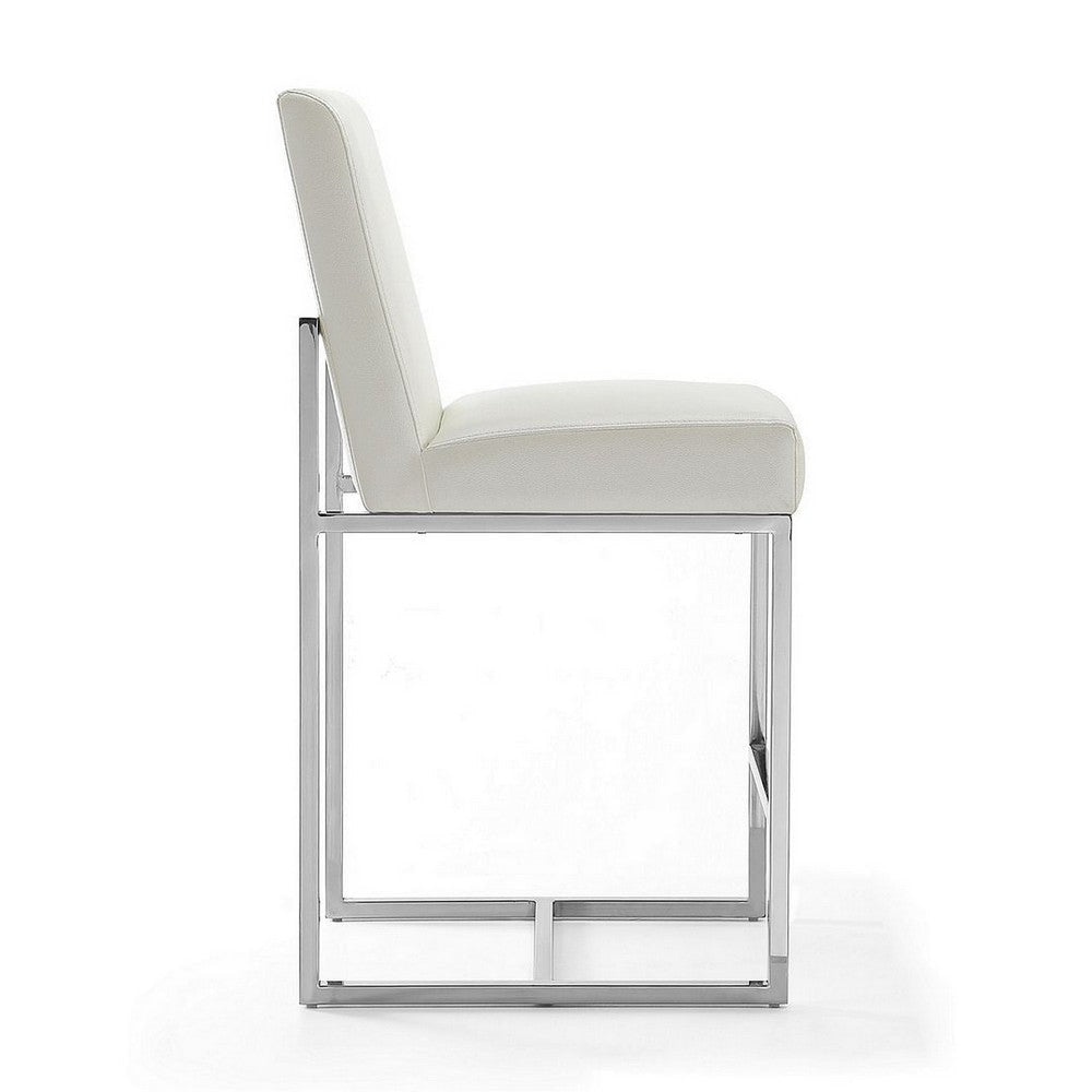 Element 37.2 in. Pearl White and Polished Chrome Stainless Steel Counter Height Bar Stool MHC-CS003-PW