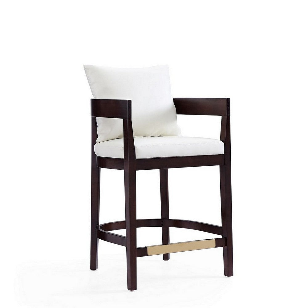 Ritz 34 in. Ivory and Dark Walnut Beech Wood Counter Height Bar Stool
