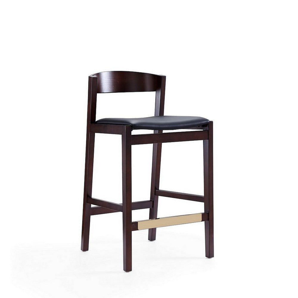 Klismos 36.75 in. Black and Dark Walnut Beech Wood Counter Height Bar Stool