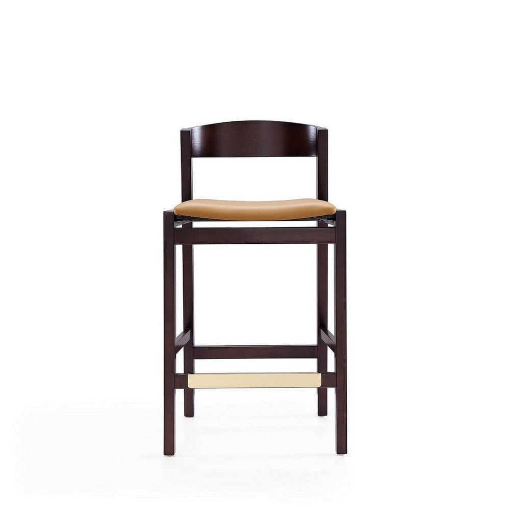 Klismos 36.75 in. Camel and Dark Walnut Beech Wood Counter Height Bar Stool MHC-CS007-CL