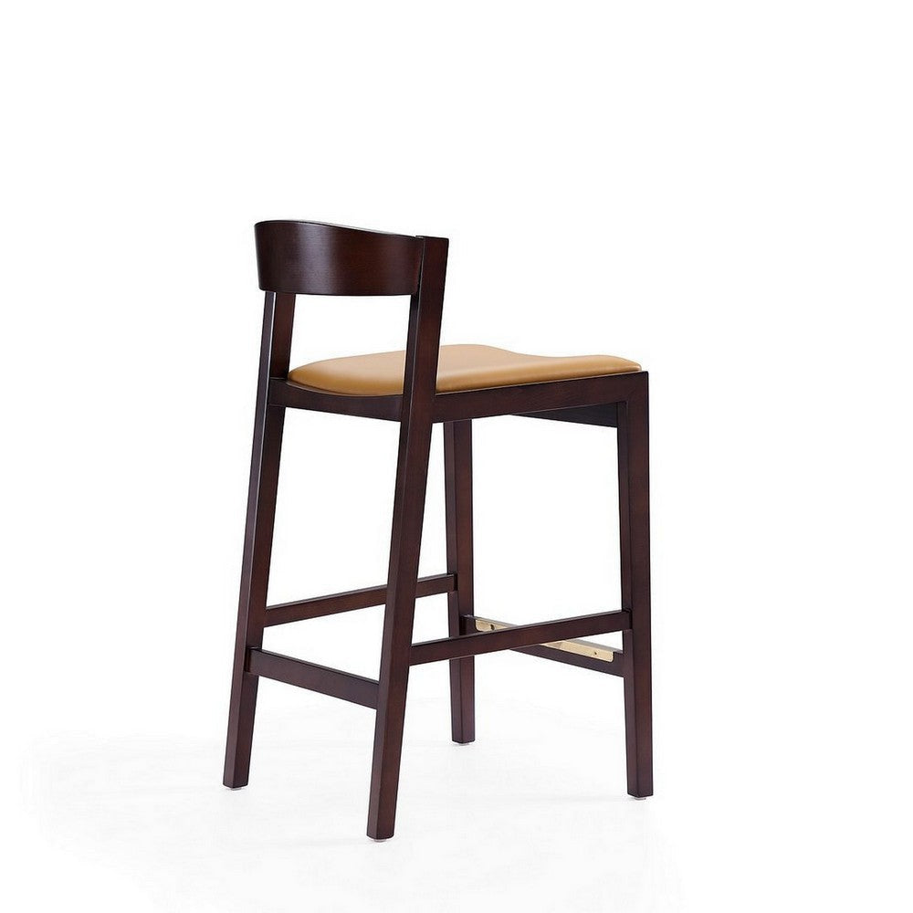 Klismos 36.75 in. Camel and Dark Walnut Beech Wood Counter Height Bar Stool MHC-CS007-CL