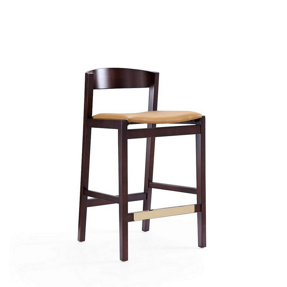 Klismos 36.75 in. Camel and Dark Walnut Beech Wood Counter Height Bar Stool