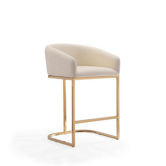 Louvre 36 in. Cream and Titanium Gold Stainless Steel Counter Height Bar Stool