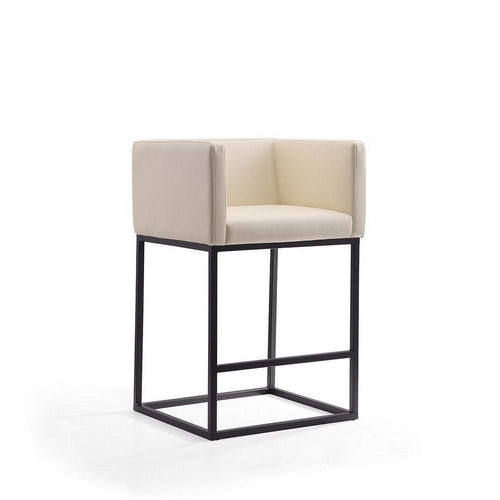 Embassy 34 in. Cream and Black Metal Counter Height Bar Stool
