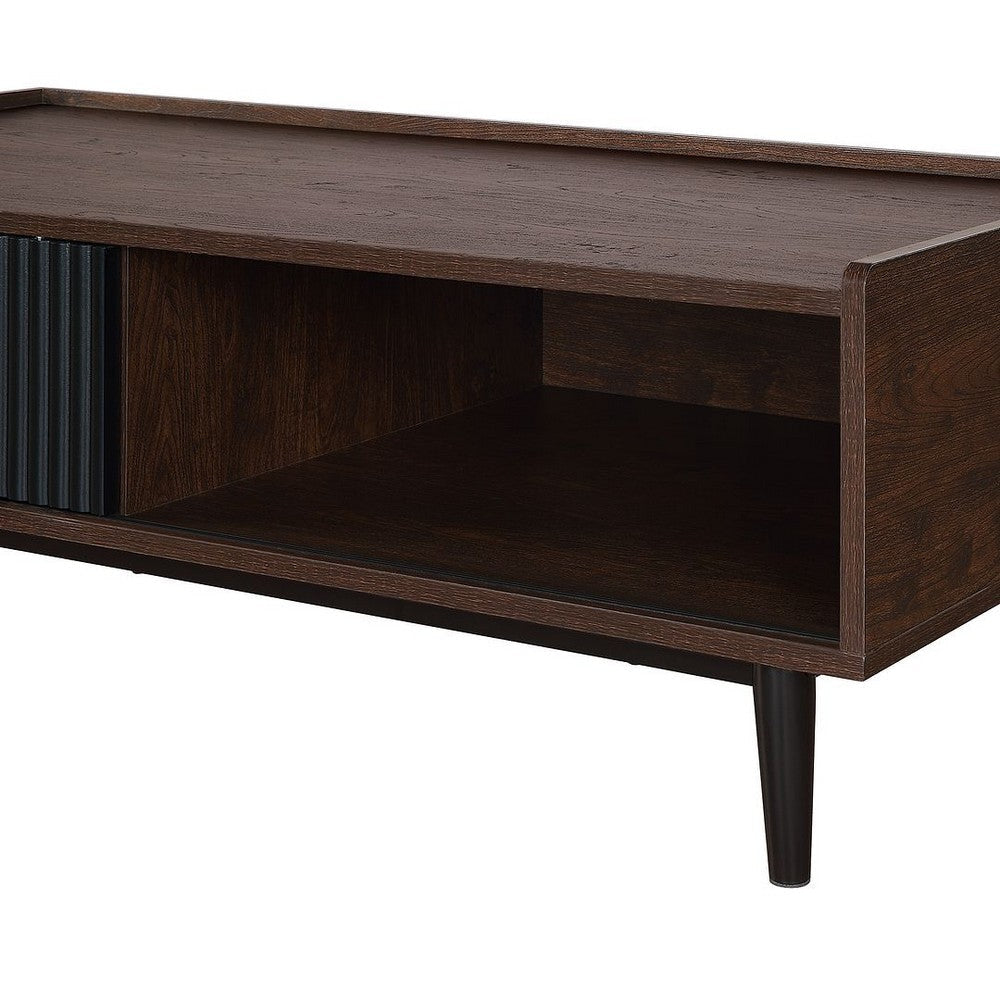 Duane Modern Ribbed Coffee Table with Drawer and Shelf in Dark Brown and Black MHC-CT-11GLF-BK
