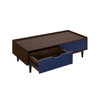 Duane Modern Ribbed Coffee Table with Drawer and Shelf in Dark Brown and Navy Blue MHC-CT-11GLF-NB