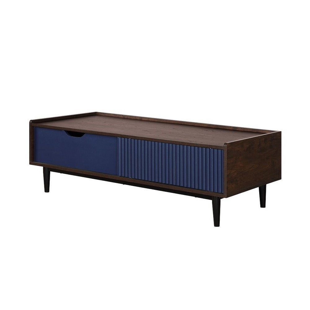 Duane Modern Ribbed Coffee Table with Drawer and Shelf in Dark Brown and Navy Blue MHC-CT-11GLF-NB