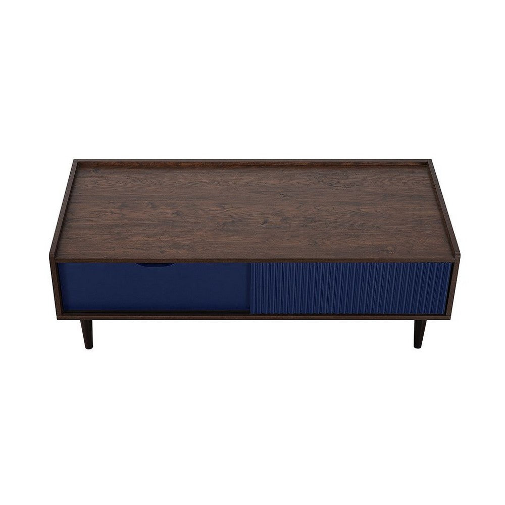 Duane Modern Ribbed Coffee Table with Drawer and Shelf in Dark Brown and Navy Blue MHC-CT-11GLF-NB