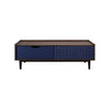 Duane Modern Ribbed Coffee Table with Drawer and Shelf in Dark Brown and Navy Blue